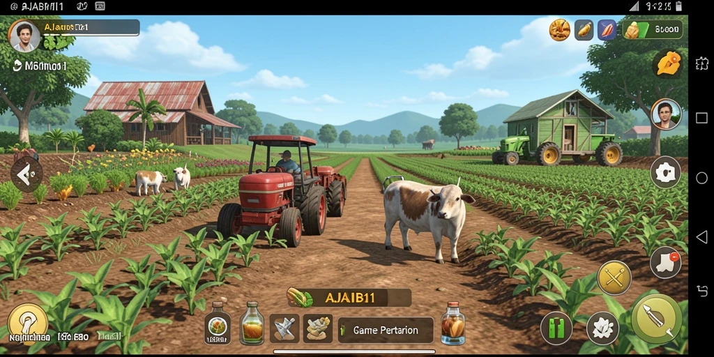 Screenshot gameplay AJAIB11 dengan tampilan ladang yang indah.