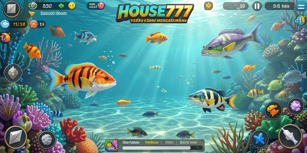 Screenshot gameplay HOUSE777 yang menunjukkan aksi menembak ikan yang seru.