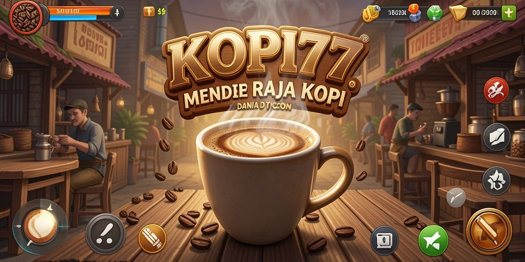 Tampilan gameplay <strong>KOPI77</strong> yang menampilkan manajemen kedai kopi yang menarik.