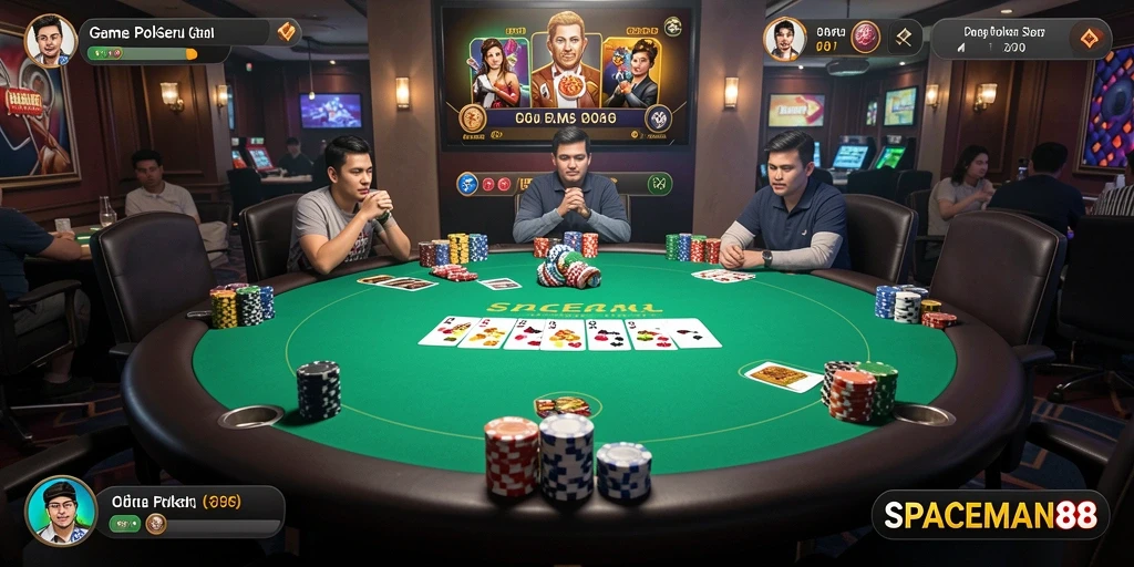 Screenshot gameplay Poker menarik di SPACEMAN88 dengan suasana kompetitif.